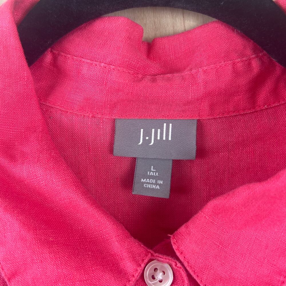J.Jill Linen Button Front Shirt Pink Coral L Tall Long Sleeve Shell Buttons - Picture 3 of 10